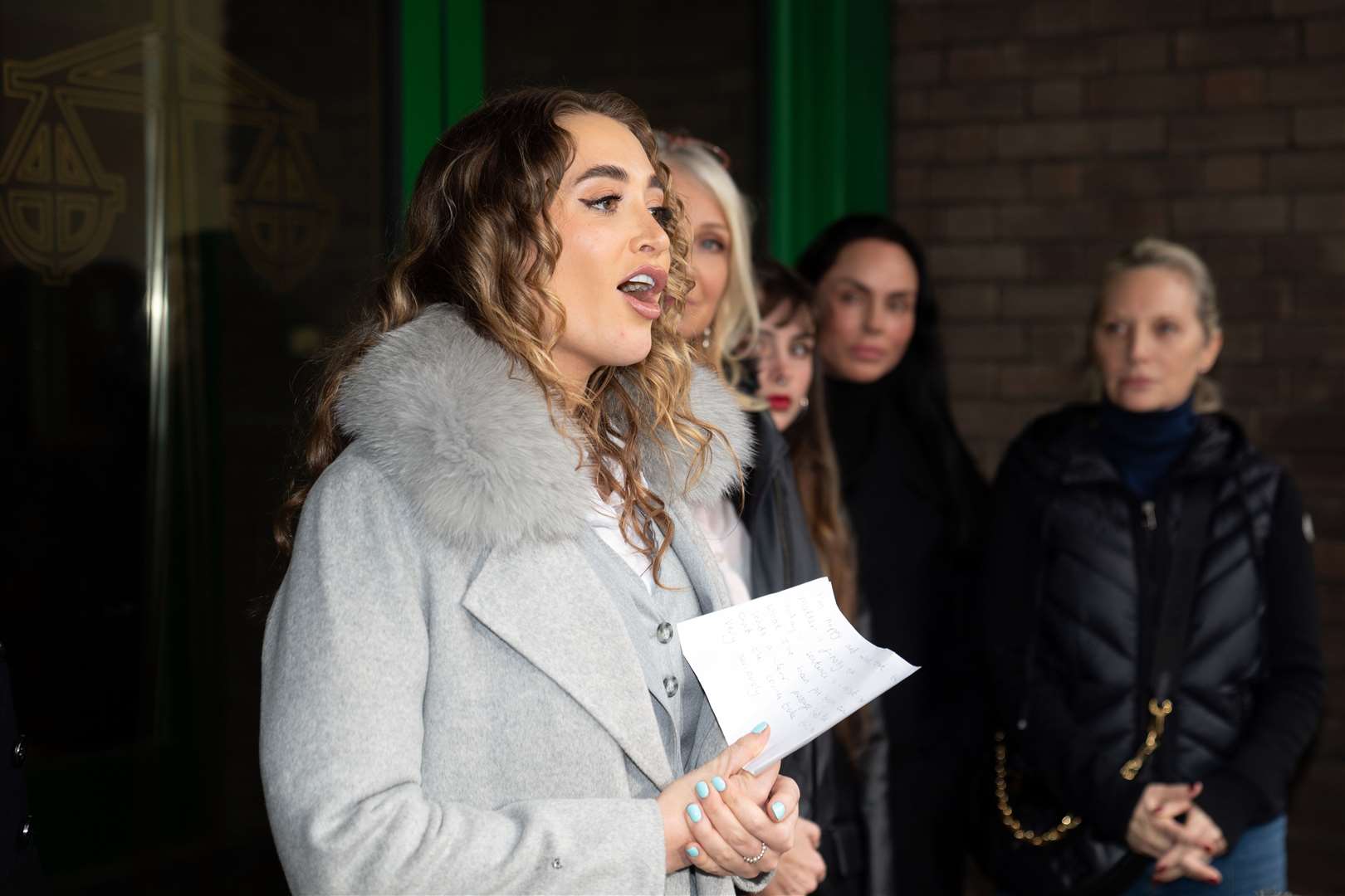 Georgia Harrison speaks to the media outside Chelmsford Crown Court (Joe Giddens/PA)