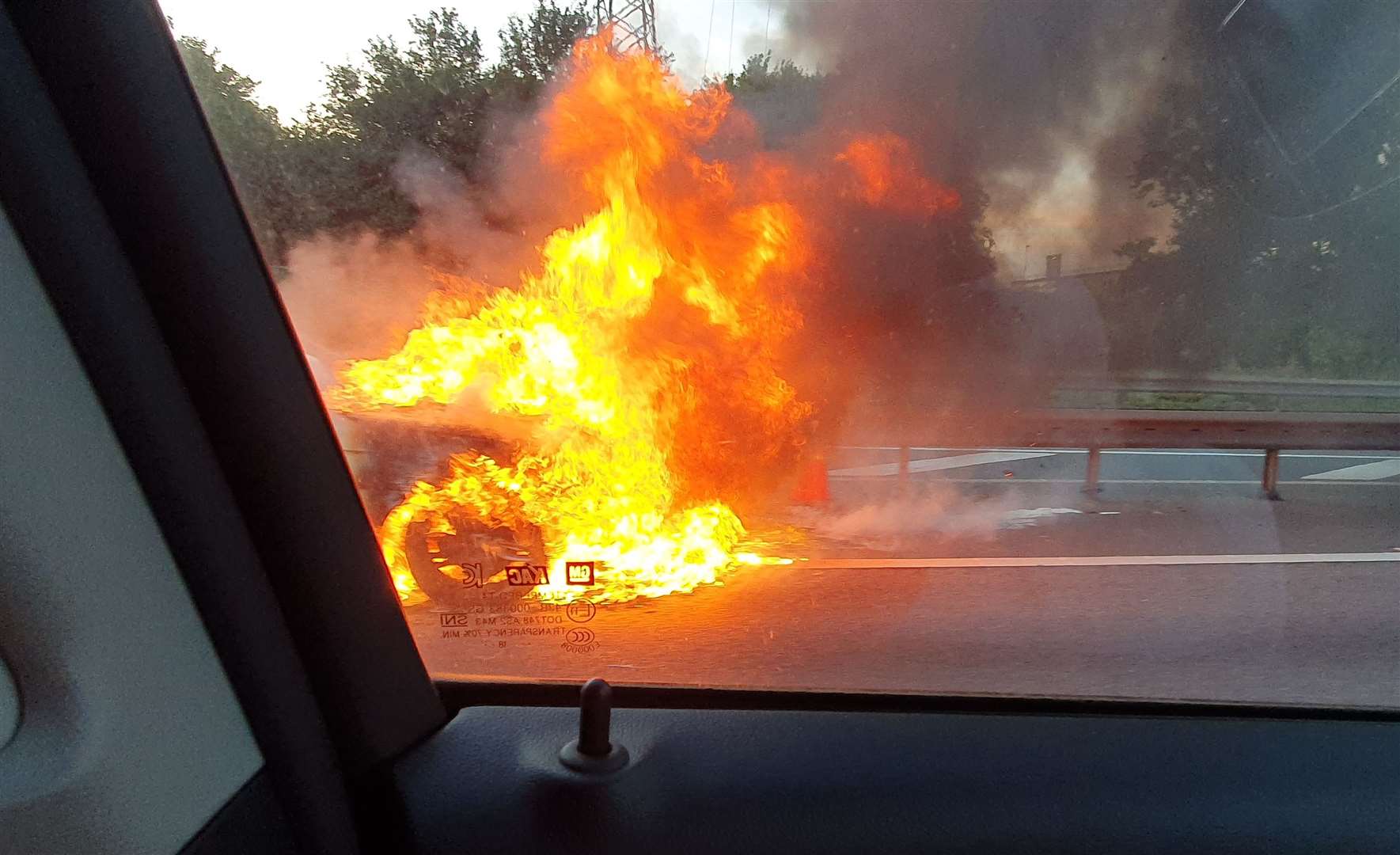 The car on fire which led to the closure of one of the Dartford tunnels. Picture: Sarah Goodman