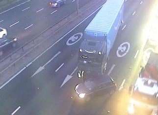 Massive queues are forming on the approach to the Dartford Crossing after a broken down lorry closed two lanes and then a car and lorry collided in the traffic. Picture: National Highways