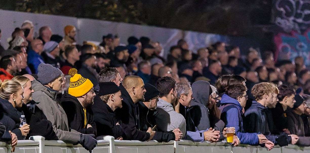 The derby match with Dover attracted a club-record attendance at Cheriton Road, although the ground record remains at 7,801 from a 1958 Kent Senior Cup match against Margate. Picture: Helen Cooper