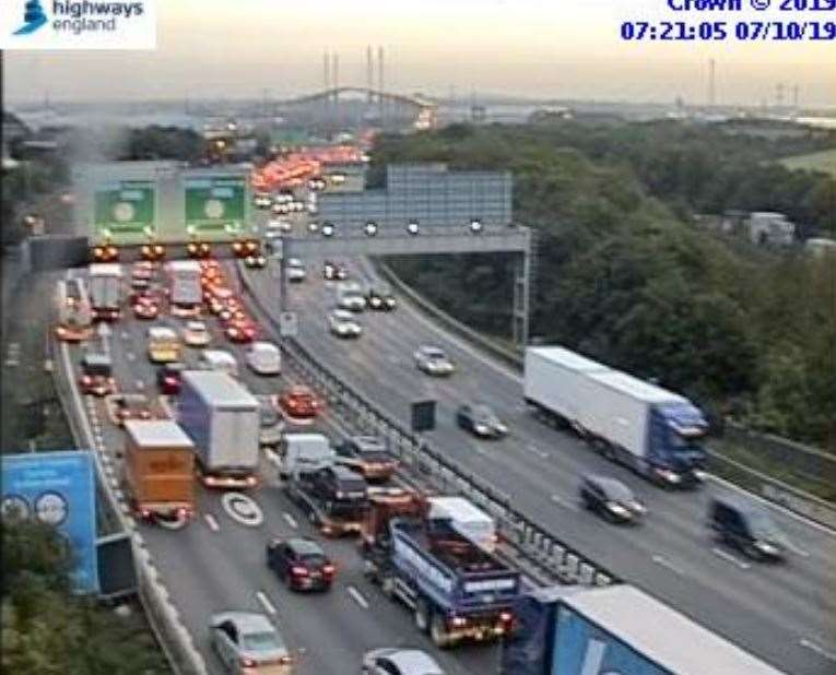 De;lays at the Dartford Tunnel. Picture: Highways England (18732562)