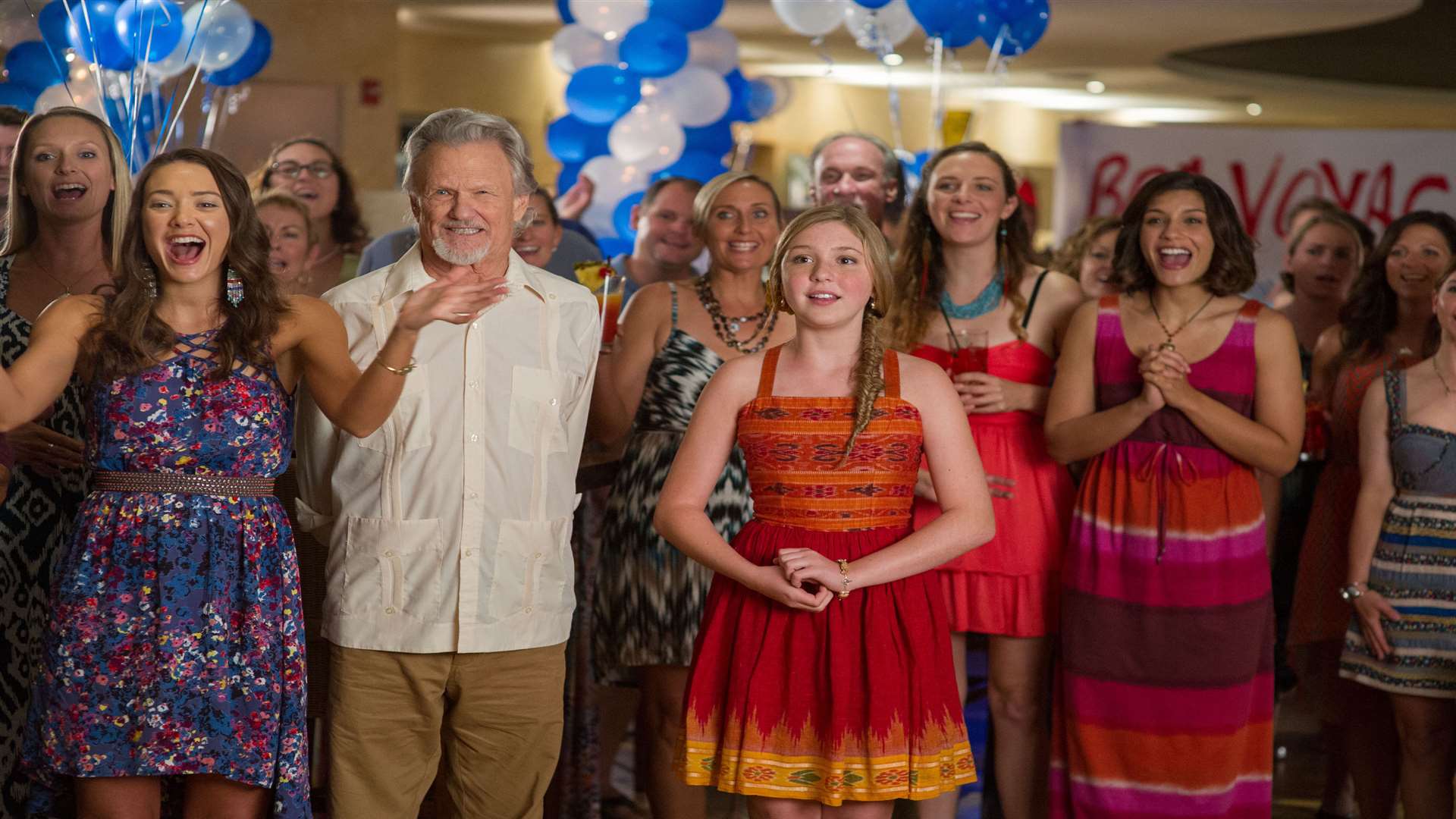 Dolphin Tale 2, with Austin Highsmith as Phoebe, Kris Kristofferson as Reed Haskett, Cozi Zuehlsdorff as Hazel Haskett and Juliana Harkavy as Rebecca. Picture: PA Photo/Warner Bros