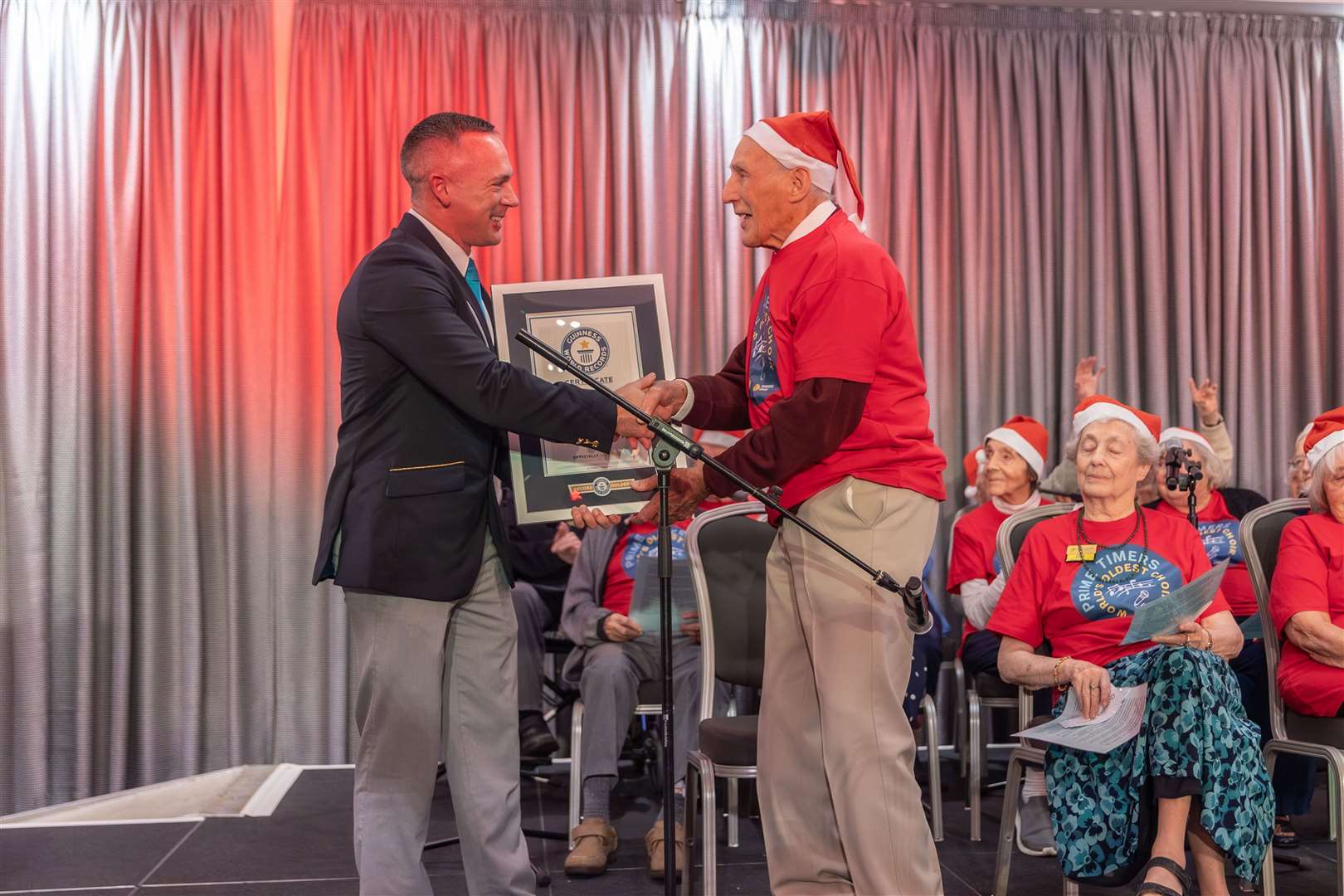 Residents across seven care homes in Warwickshire came together to break the record for the world’s oldest choir (Runwood Homes/PA)