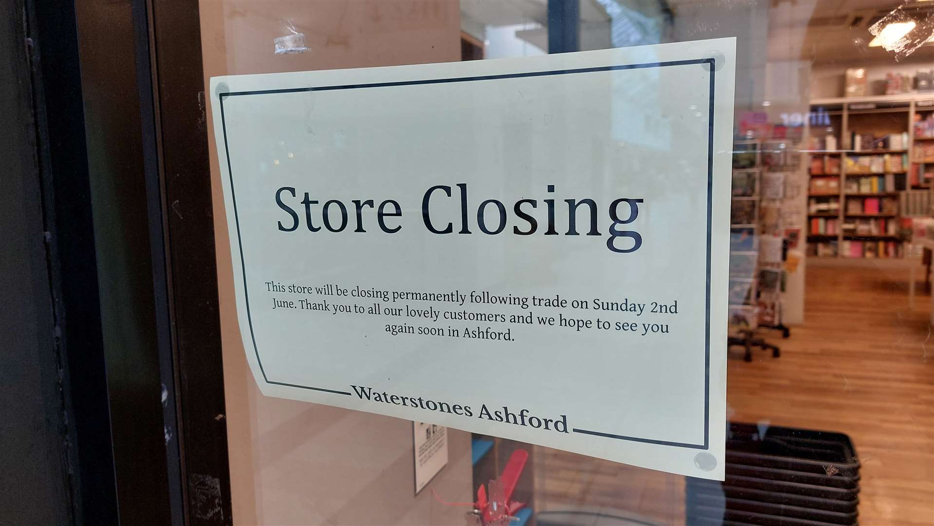 The sign on the door of Waterstones in County Square