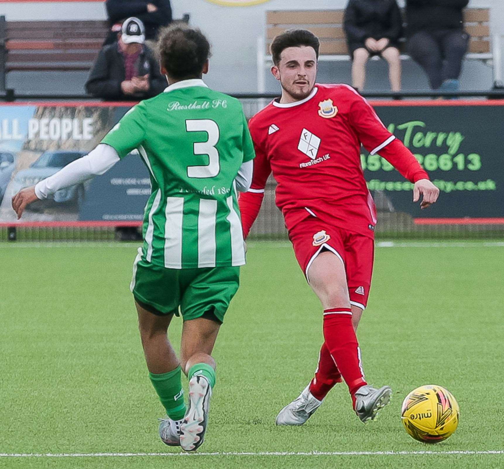 Whitstable midfielder Liam Gillies is closed down by Rusthall's Abdullah Khalil. Picture: Les Biggs