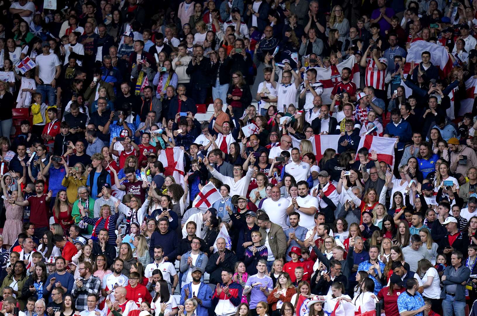 England fans in the stands ahead of the Uefa Women’s Euro 2022 semi-final match at Bramall Lane (Danny Lawson/PA)