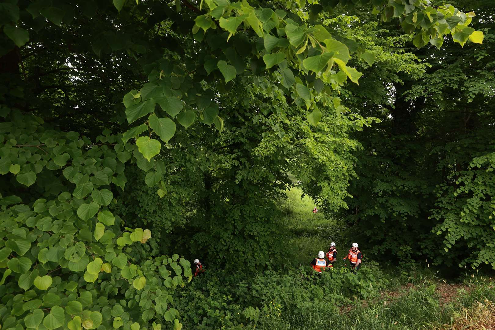 Community Rescue Service volunteers near the River Braid in Ballymena during the search for Chloe Mitchell (PA)