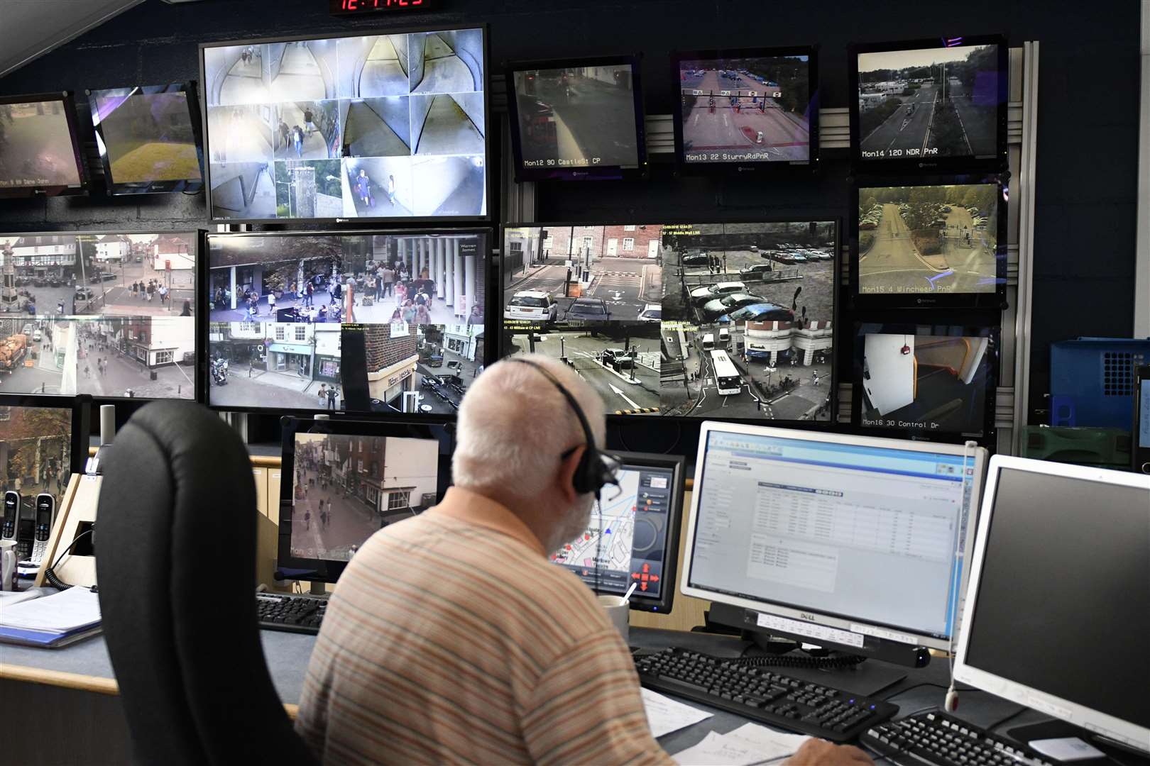 Inside the CCTV room at the Council Offices in Canterbury. Picture: Barry Goodwin