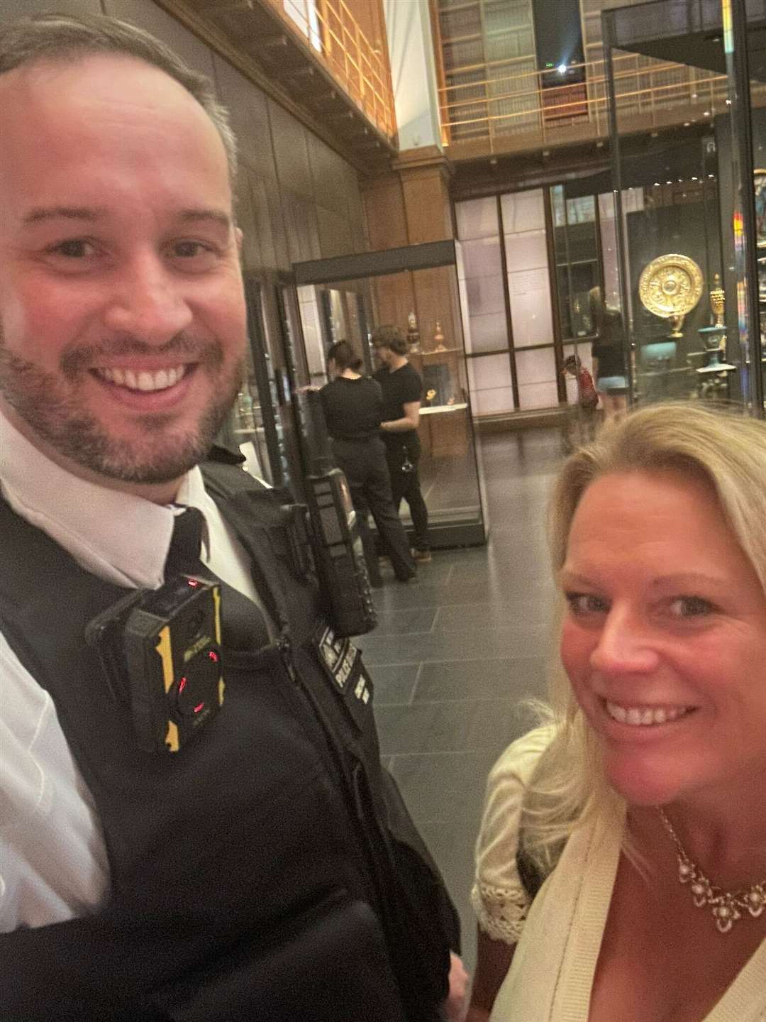 Kate MacLeod (right) with the Metropolitan Police officer who arrested a man for upskirting at the British Museum (City of London Police/PA)