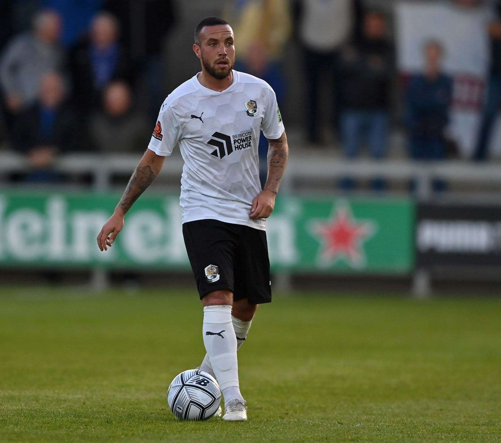 Samir Carruthers, one of the Darts’ set-piece options, scored an early penalty in last weekend’s 3-0 victory at Hastings. Picture: Keith Gillard