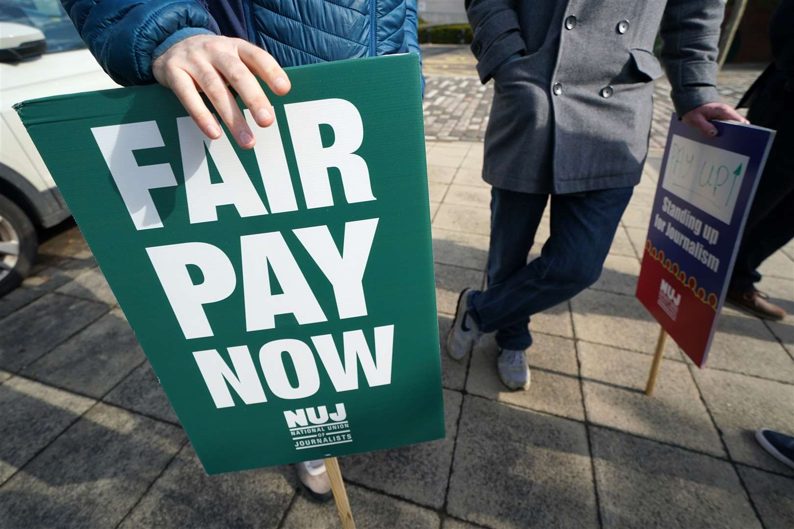 Members of the National Union of Journalists take part in a picket on May 1 (PA)