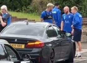 Footage shows Gills players after crashing into a wall in Woodlands Road, Gillingham