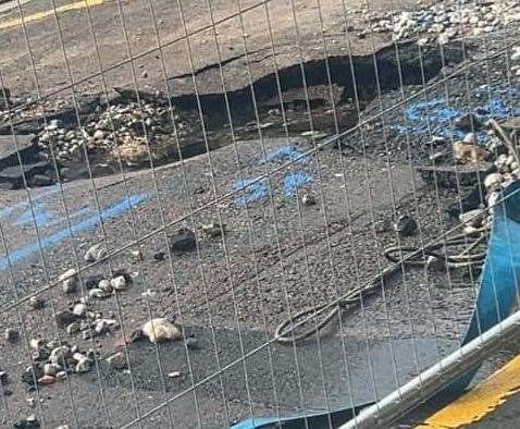 The road is being fixed outside St Margaret's at Troy Town school in King Street, Rochester. Picture: Eleisha George