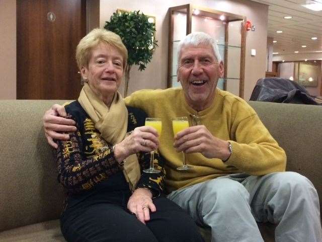 Sandra Barclay with her late husband Andrew, on the ferry at the start of their journey to Switzerland. Picture: Sandra Barclay