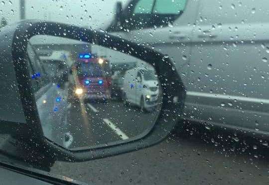 Fire crews trying to get through traffic by the Dartford Crossing. Picture: Tariro Chihera