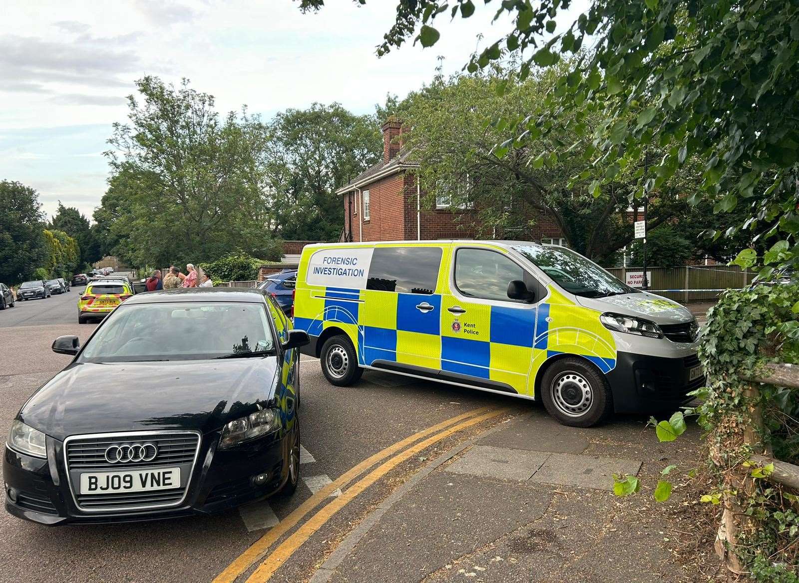 Police in Sally Port Gardens in Gillingham after a soldier was attacked. Picture: Brad Harper/KMG