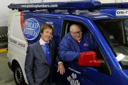 Jobseeker George Gibbs, 83, with his new boss, Pimlico Plumbers director Charlie Mullins.