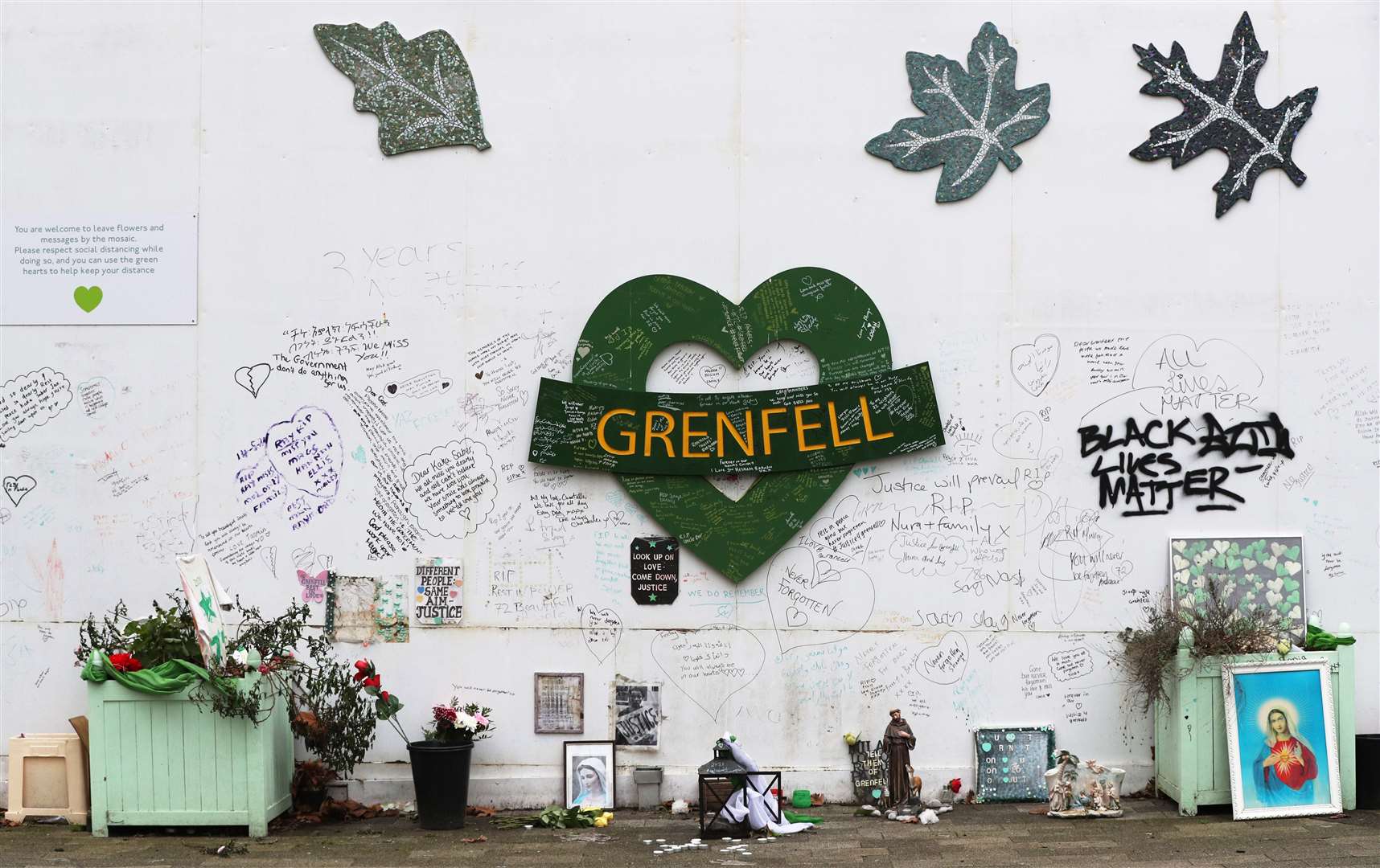 The Grenfell Memorial Wall (Jonathan Brady/PA)