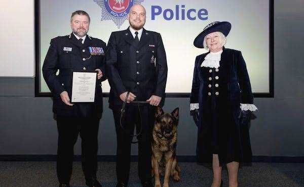 Police Constable Philip Jones and his dog, Bear, provided life-saving treatment to a man in Denton. Picture: Kent Police