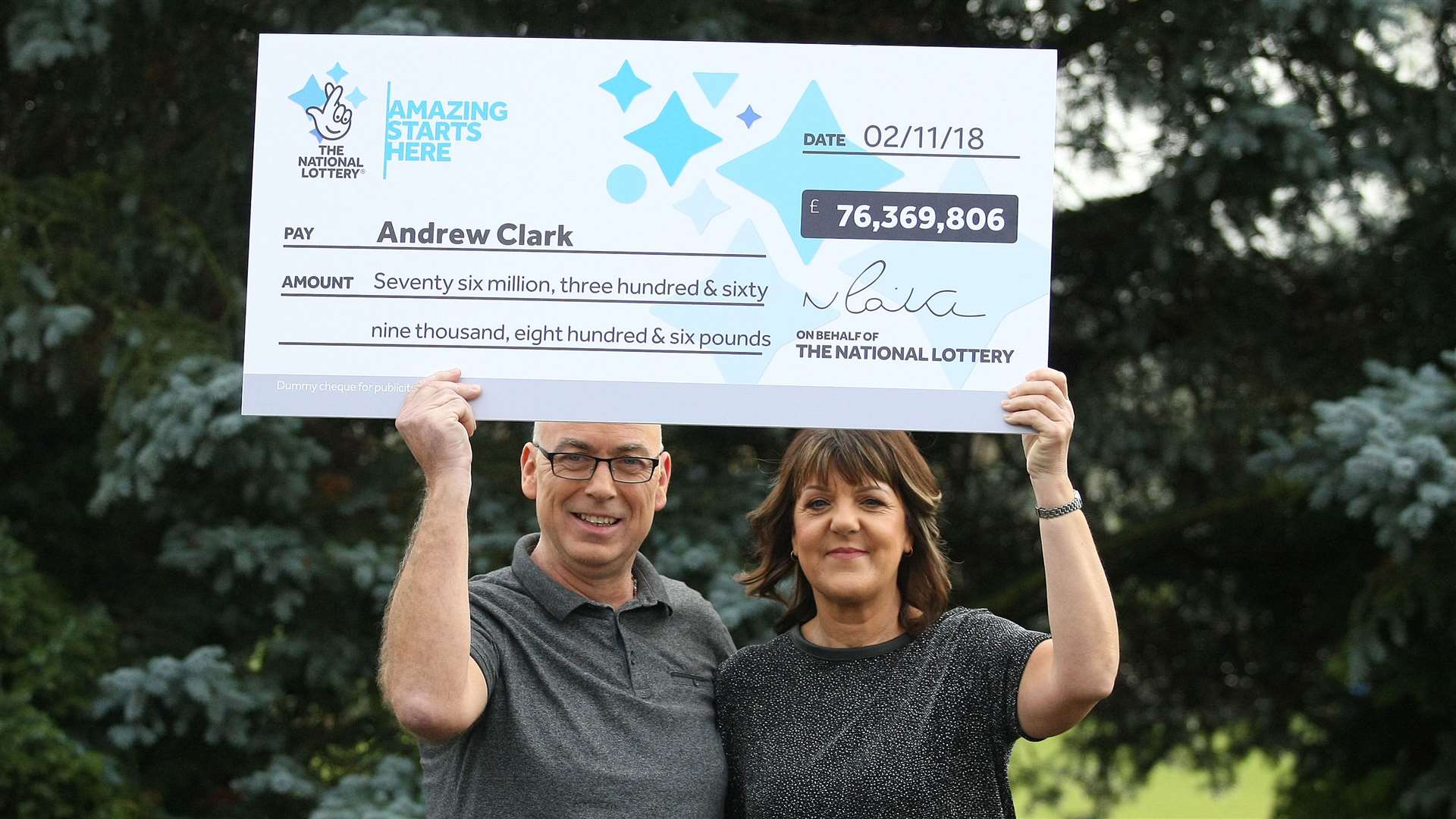 Andrew Clark and his partner Trish from Lincolnshire won £76m in a EuroMillions draw in 2018. Photo supplied by The National Lottery.
