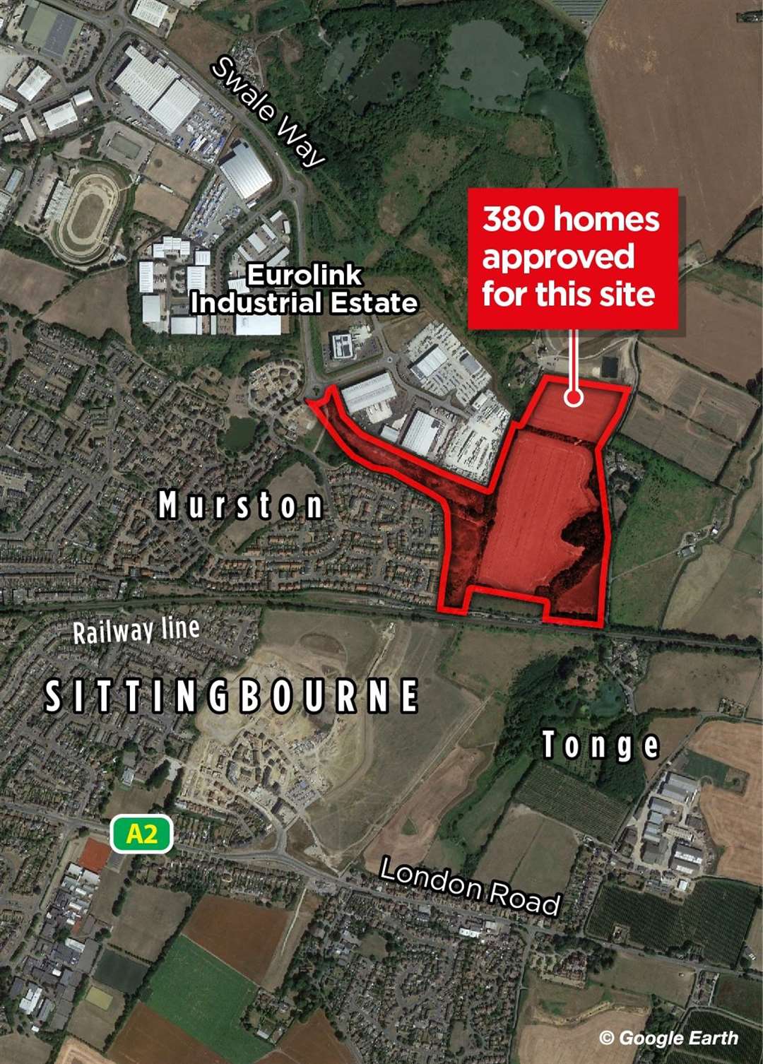 Where the new 380 home development is planned to be built in Sittingbourne