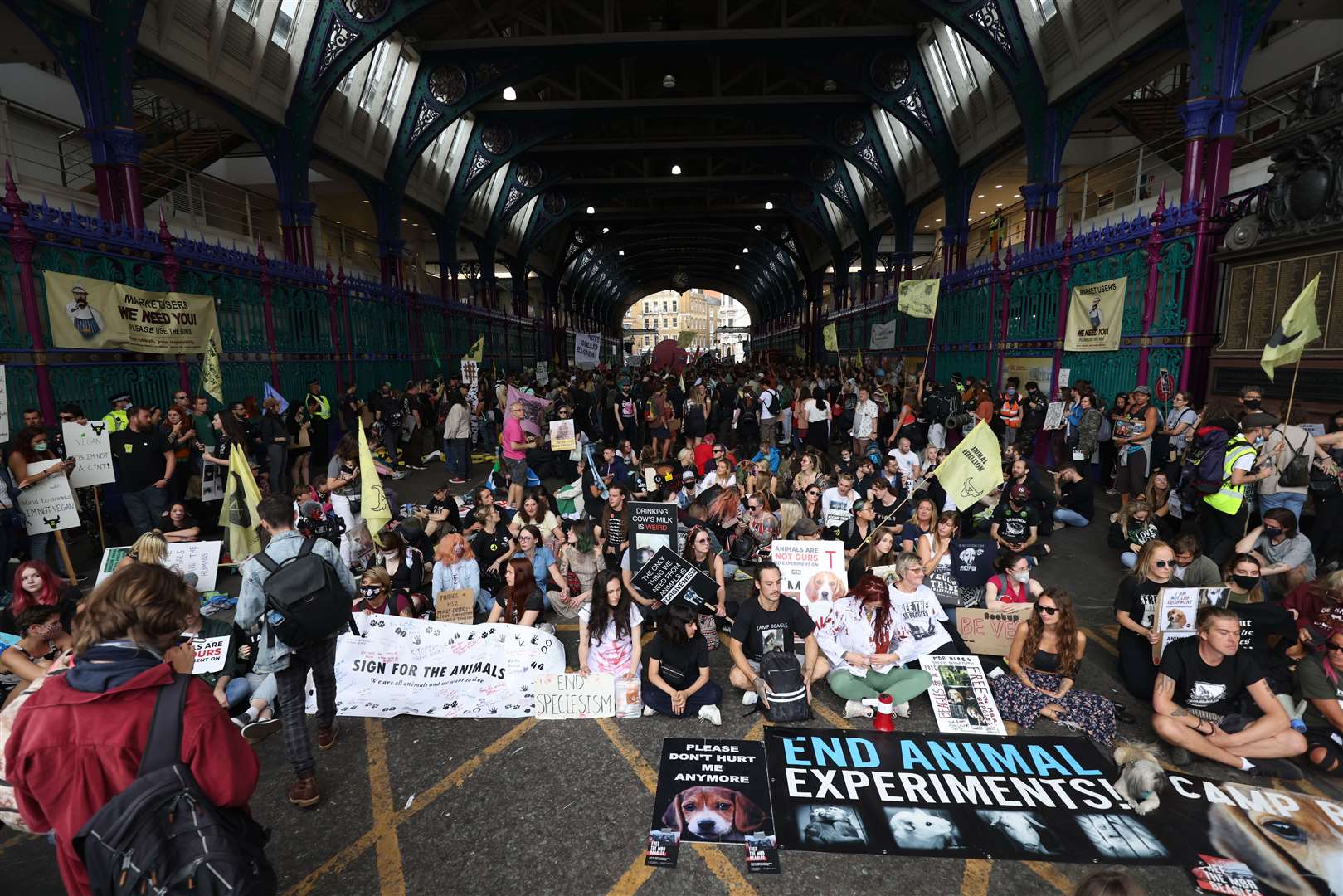 Demonstrators at Smithfield Market (James Manning/PA)