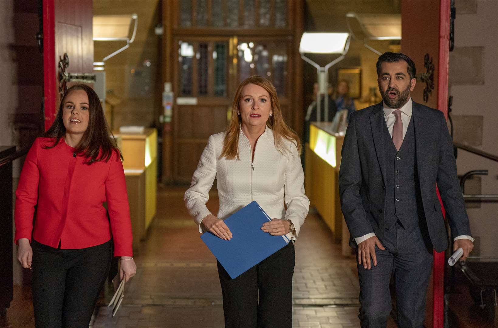 Humza Yousaf is running against Scottish Finance Secretary Kate Forbes, left, and former Scottish minister Ash Regan, centre, to be Scotland’s next first minister (Jane Barlow/PA)