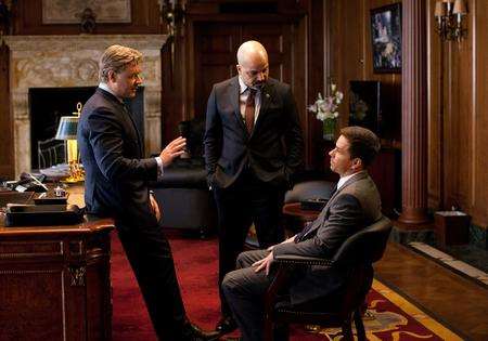 Broken City (l-r): Russell Crowe as Mayor Nicholas Hostetler, Jeffrey Wright as Colin Fairbanks and Mark Wahlberg as Billy Taggert. Picture: PA Photo/Studio Canal