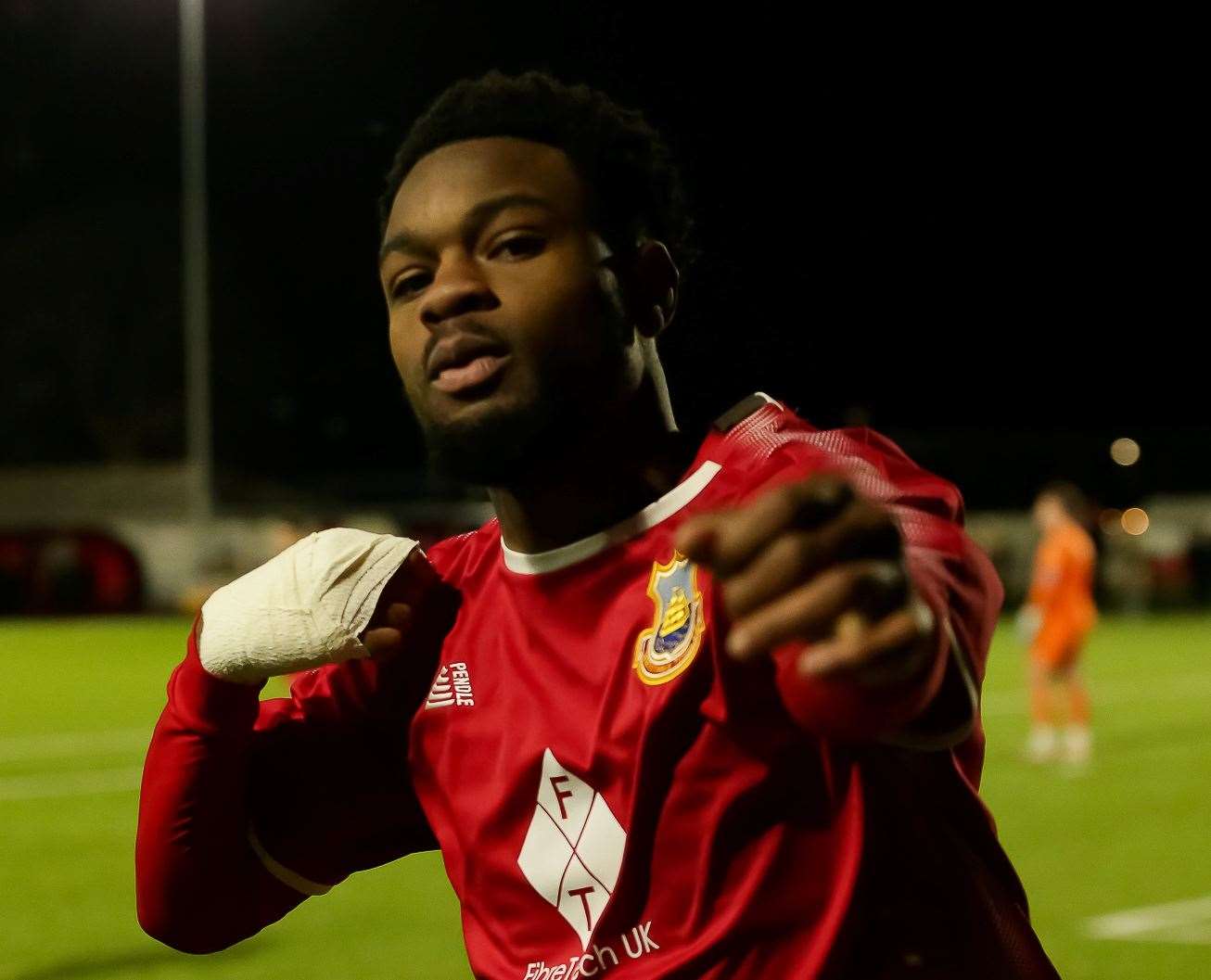 Whitstable’s Josh Williams celebrates his goal. Picture: Les Biggs