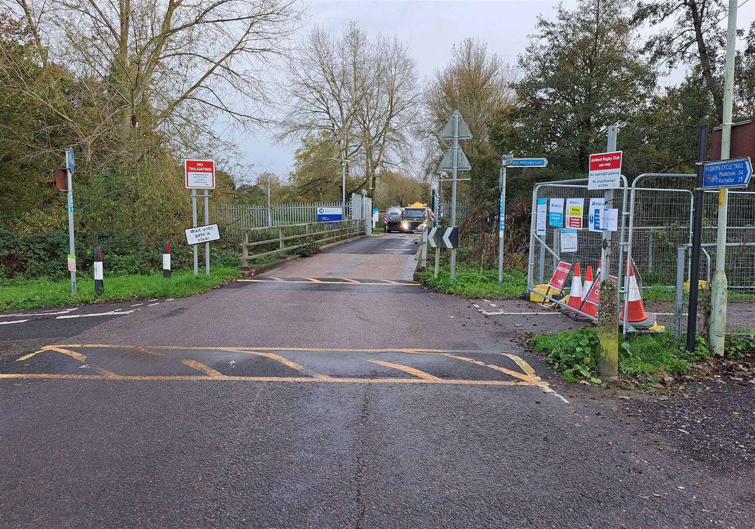 The entrance to Ashford Wastewater Treatment Works in Kinney’s Lane, Kennington