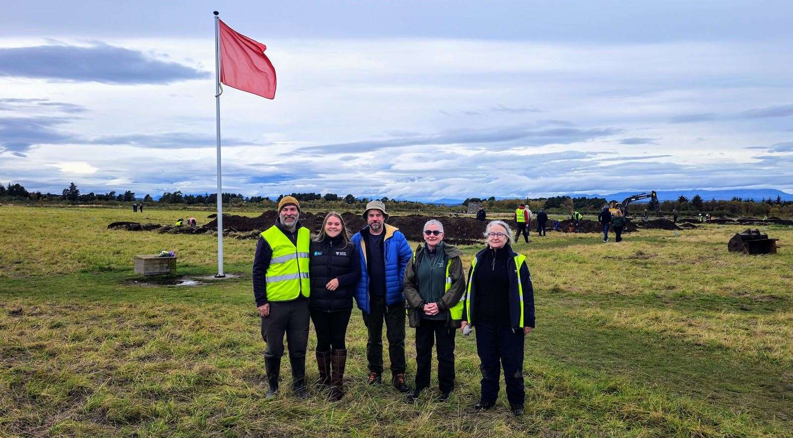 Left to right, Derek Alexander, Ellen Fogel Walker, Tony Pollard, Christine McPherson and Gail Boardman at the battlefield (National Trust for Scotland/PA)