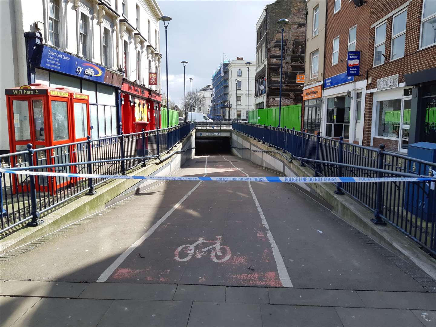 The Bench Street end of the underpass, sealed off