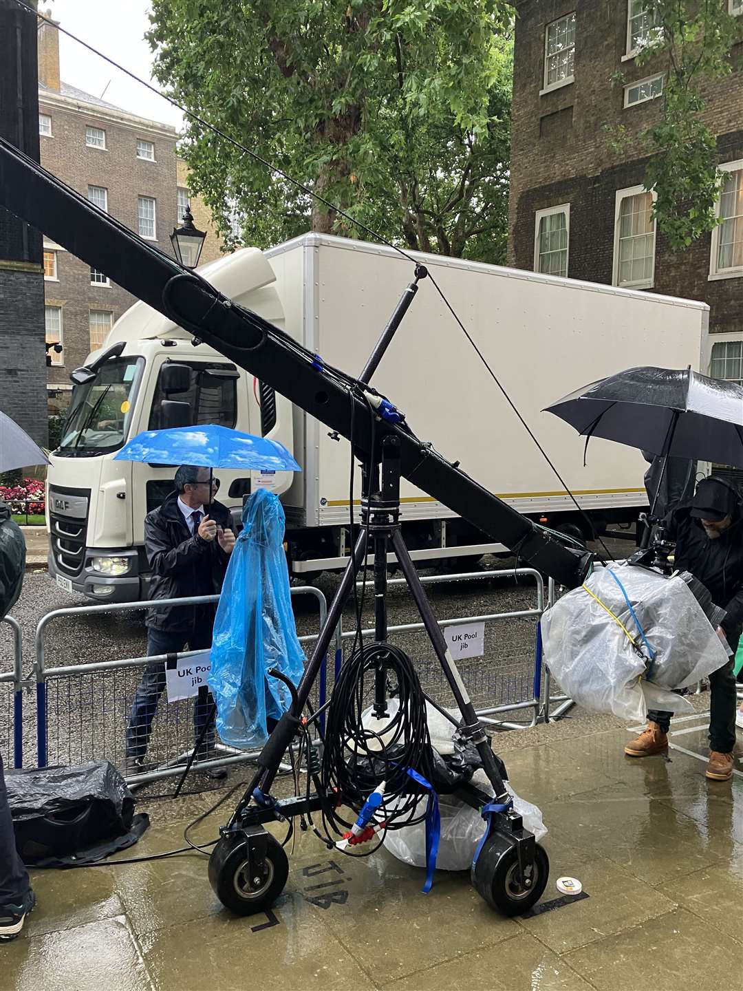 A white truck parked around the side of No 10 Downing Street (Jacob Freedland/PA)