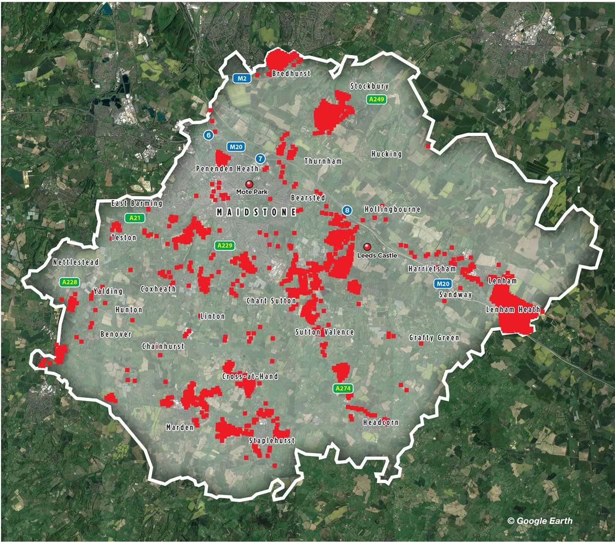 A map outlining all the land that was submitted to Maidstone's Call for Sites. Image: KM Graphics