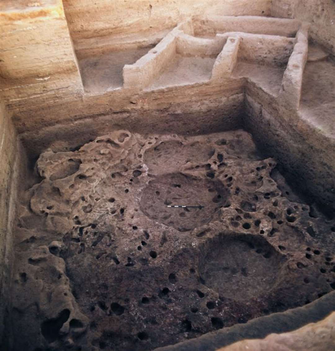 A rectangular Neolithic period house lying above an older oval-shaped hut (Andrew Moore/Rochester Institute of Technology)