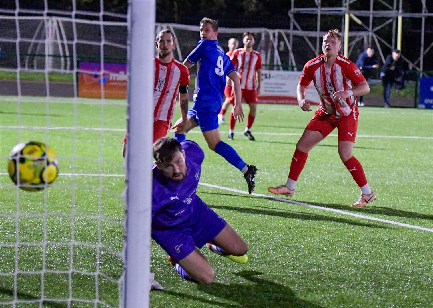 Kane Rowland heads home for Herne Bay from Jack Parter's cross to double their lead. Picture: Stuart Watson