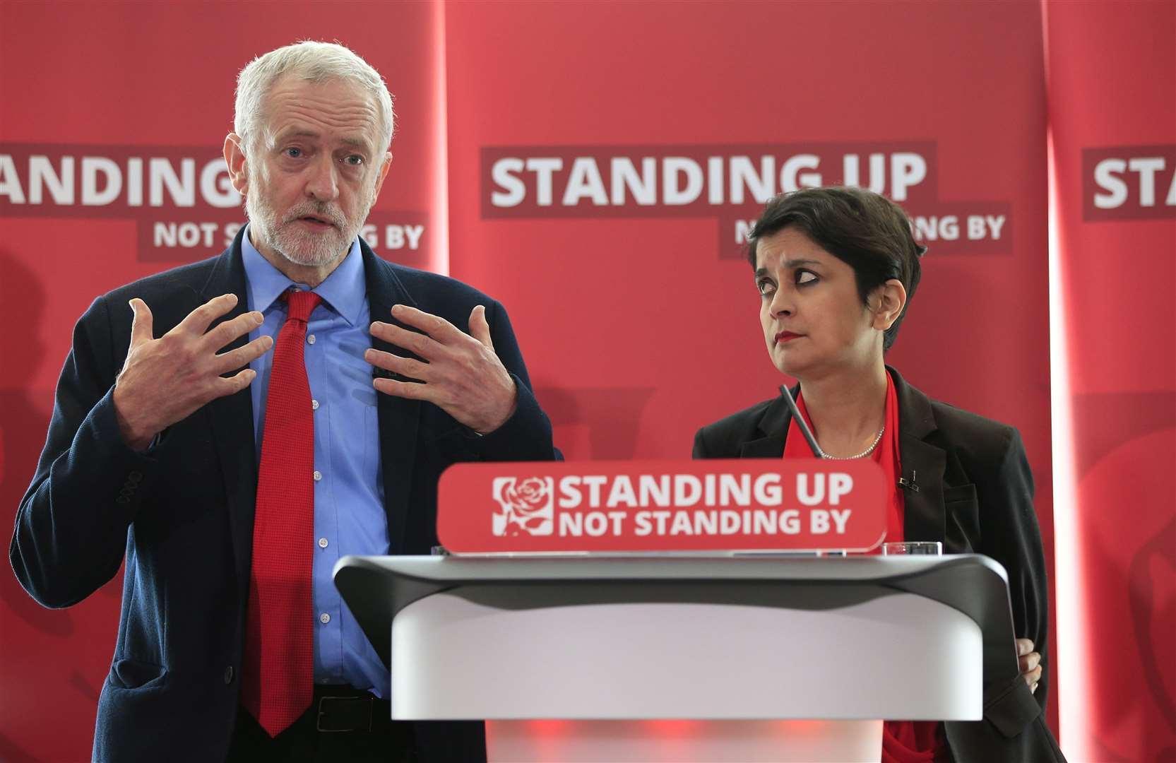 Jeremy Corbyn, alongside Shami Chakrabarti (Jonathan Brady/PA)