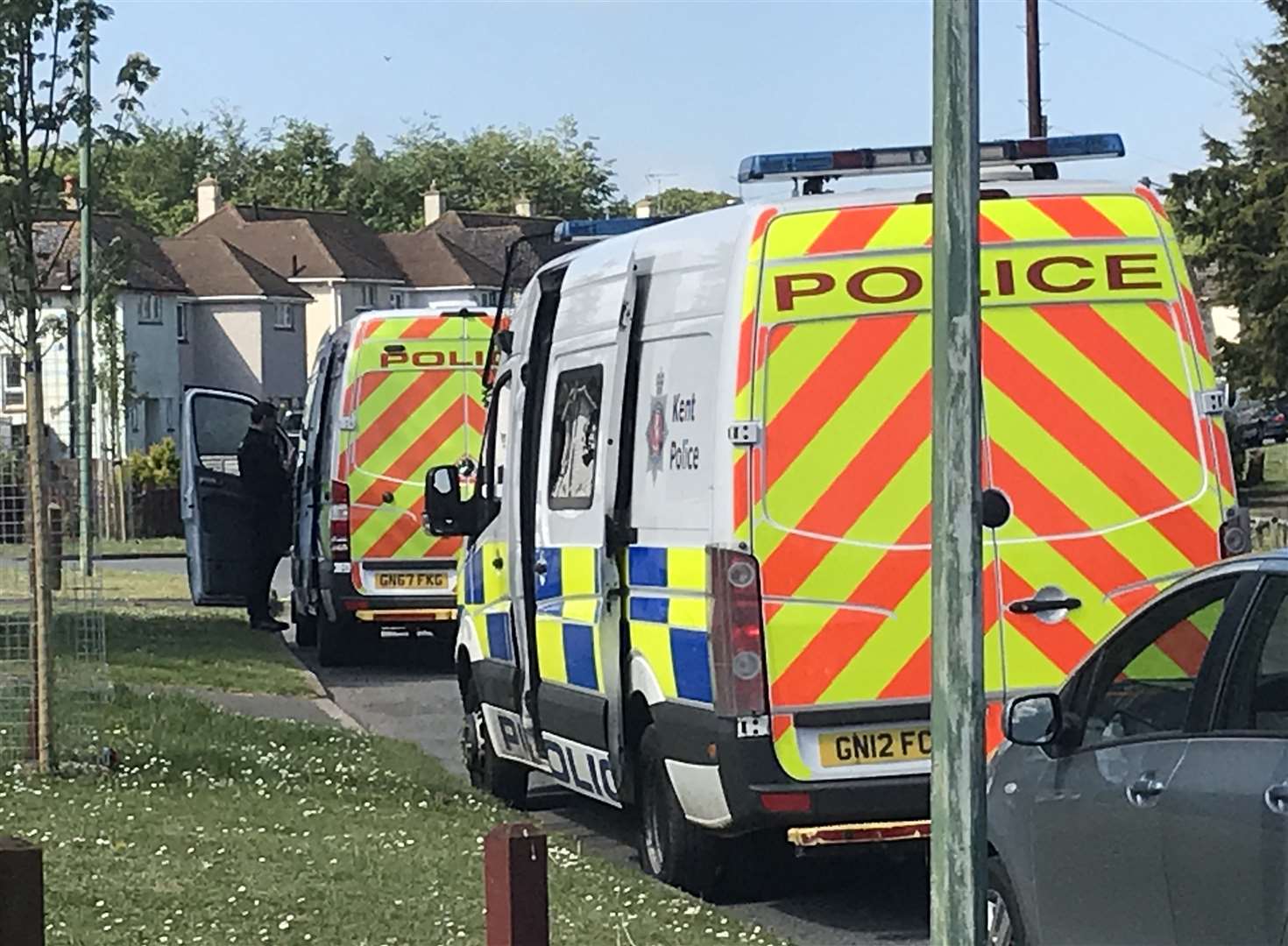 Police remain at the scene of the murder of Jamie Simmons on the Shepway estate in Maidstone