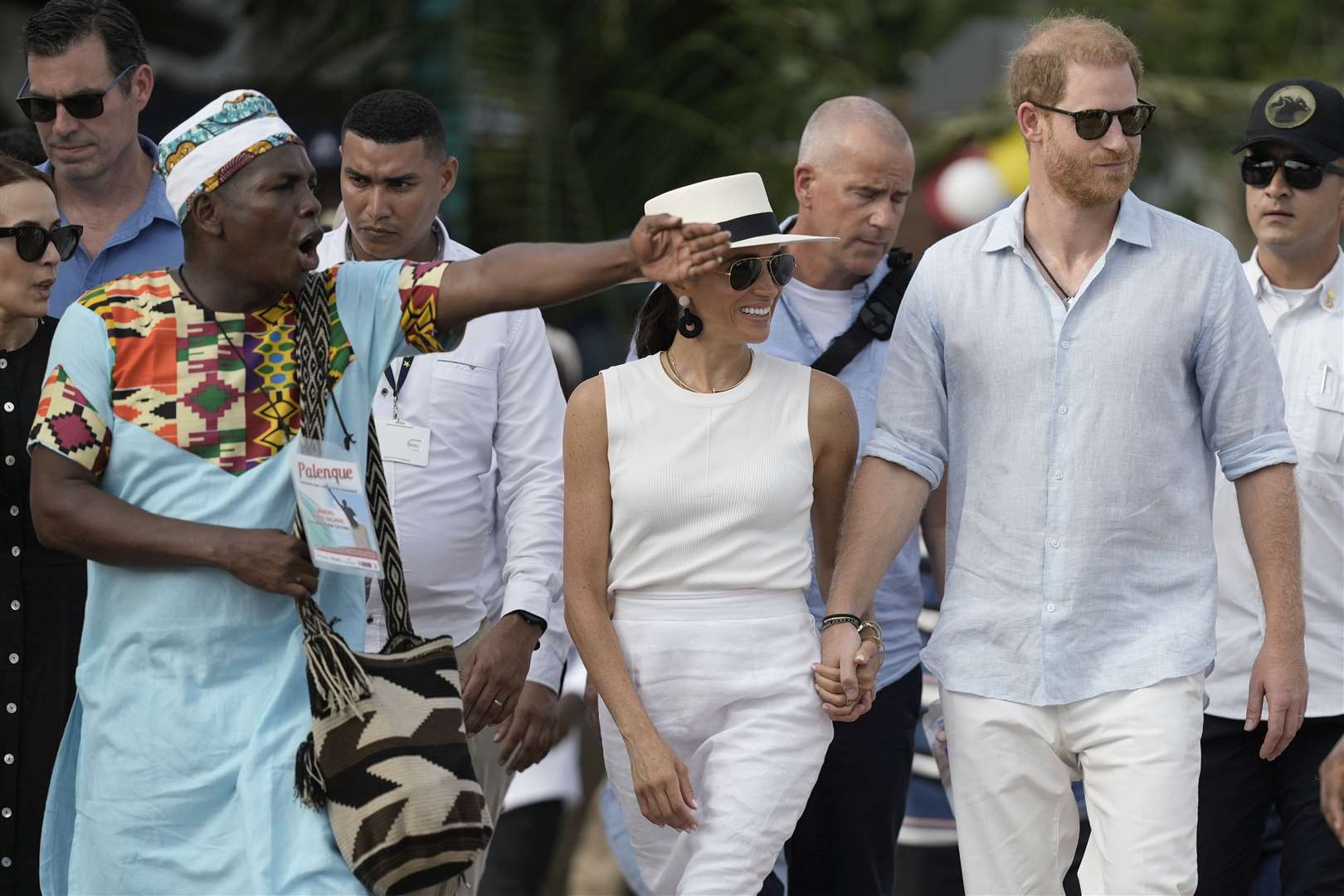 The duke and duchess arrive at San Basilio de Palenque (Ivan Valencia/AP)