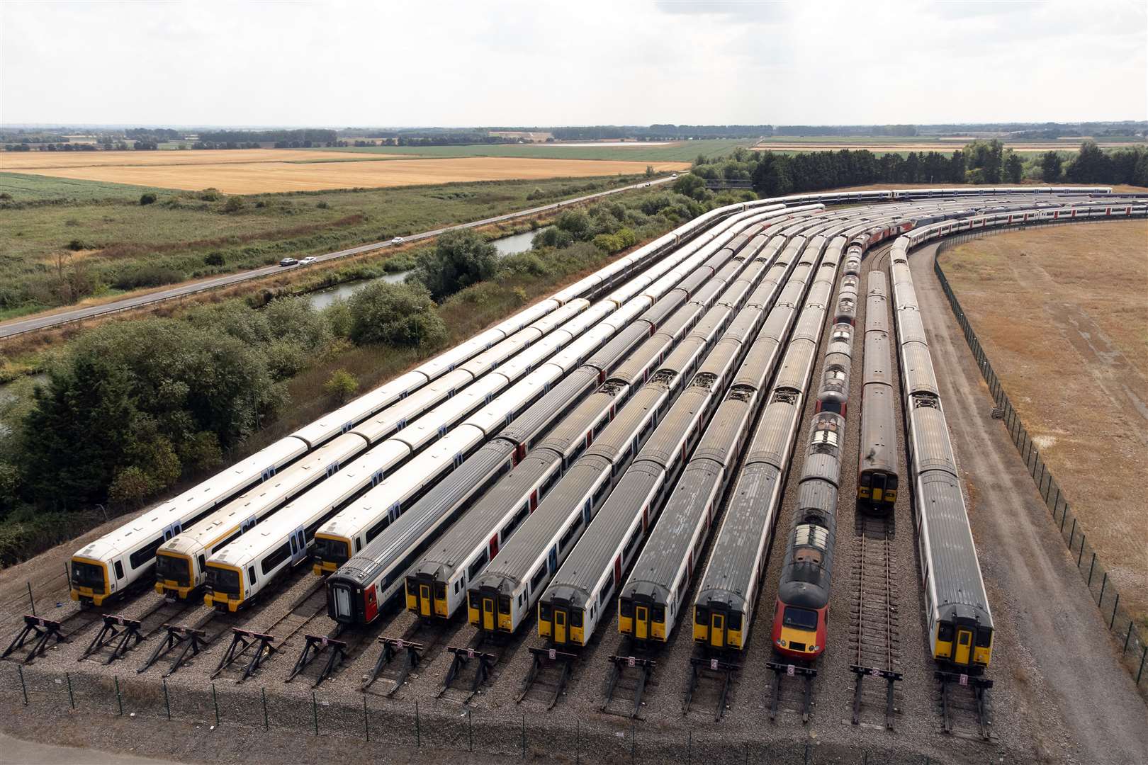 Trains are stored at a sidings in Ely, Cambridgeshire (Joe Giddens/PA)