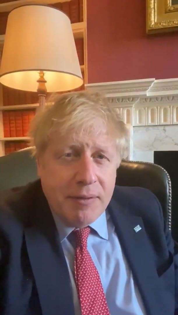 The PM making the announcement on a video feed that he had tested positive for coronavirus (10 Downing Street/PA)