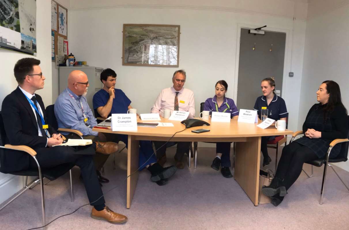 Staff from Queen’s Hospital Burton in Staffordshire talking via speakerphone with William and Kate (Queen’s Hospital Burton/PA)