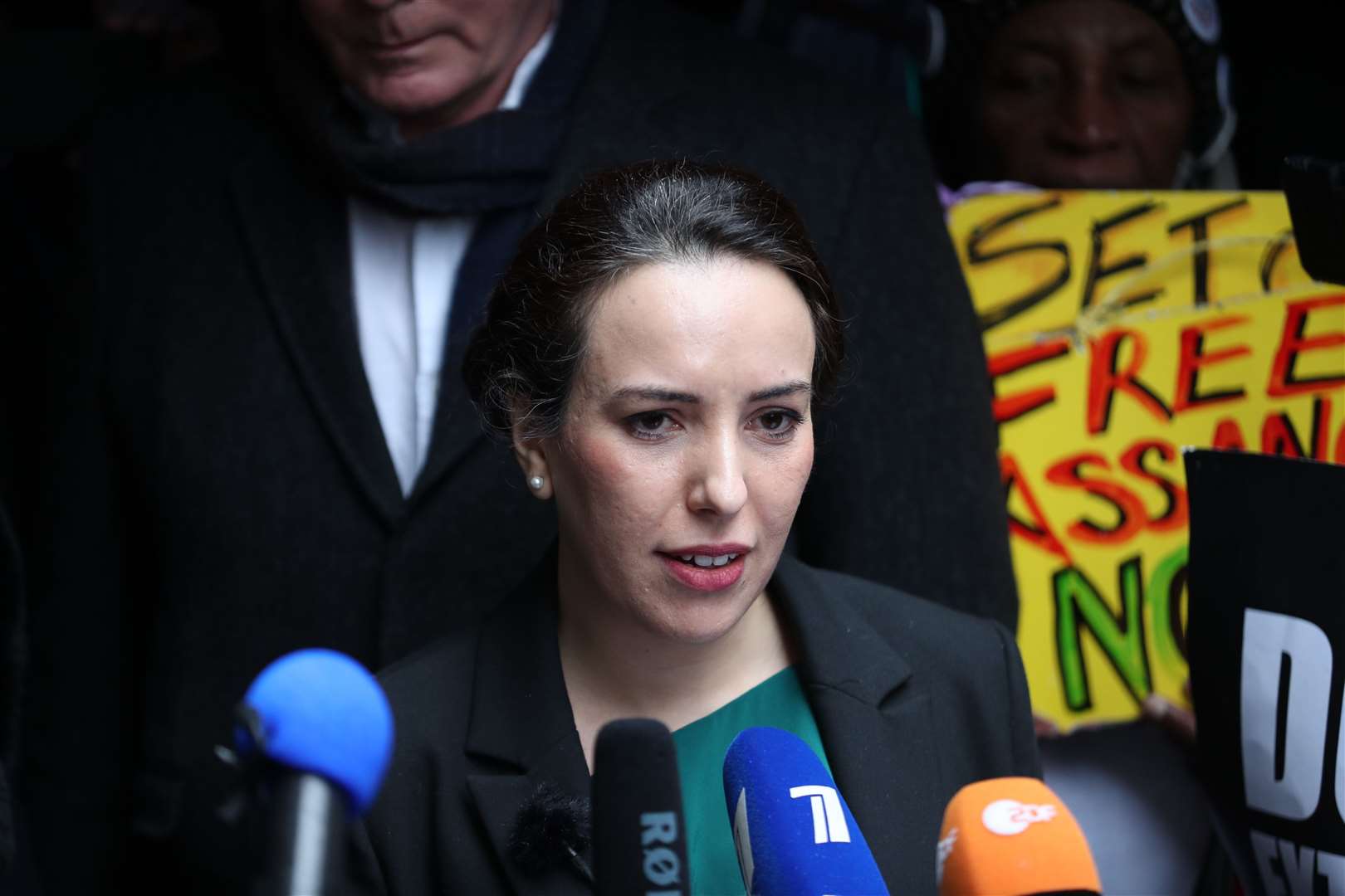 Stella Moris speaks to the media outside the Old Bailey (Yui Mok/PA)