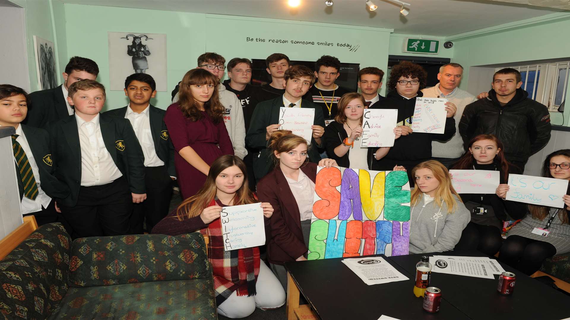 Some of the young people who use the service with their posters asking for people to help