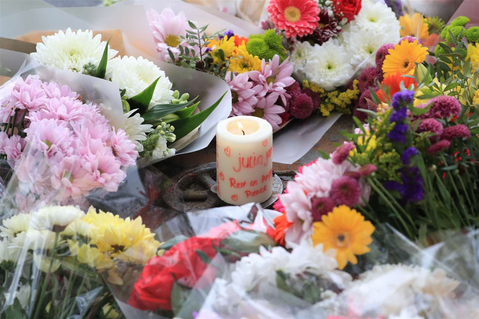 Flowers and messages left in Aylesham, East Kent (Gareth Fuller/PA)