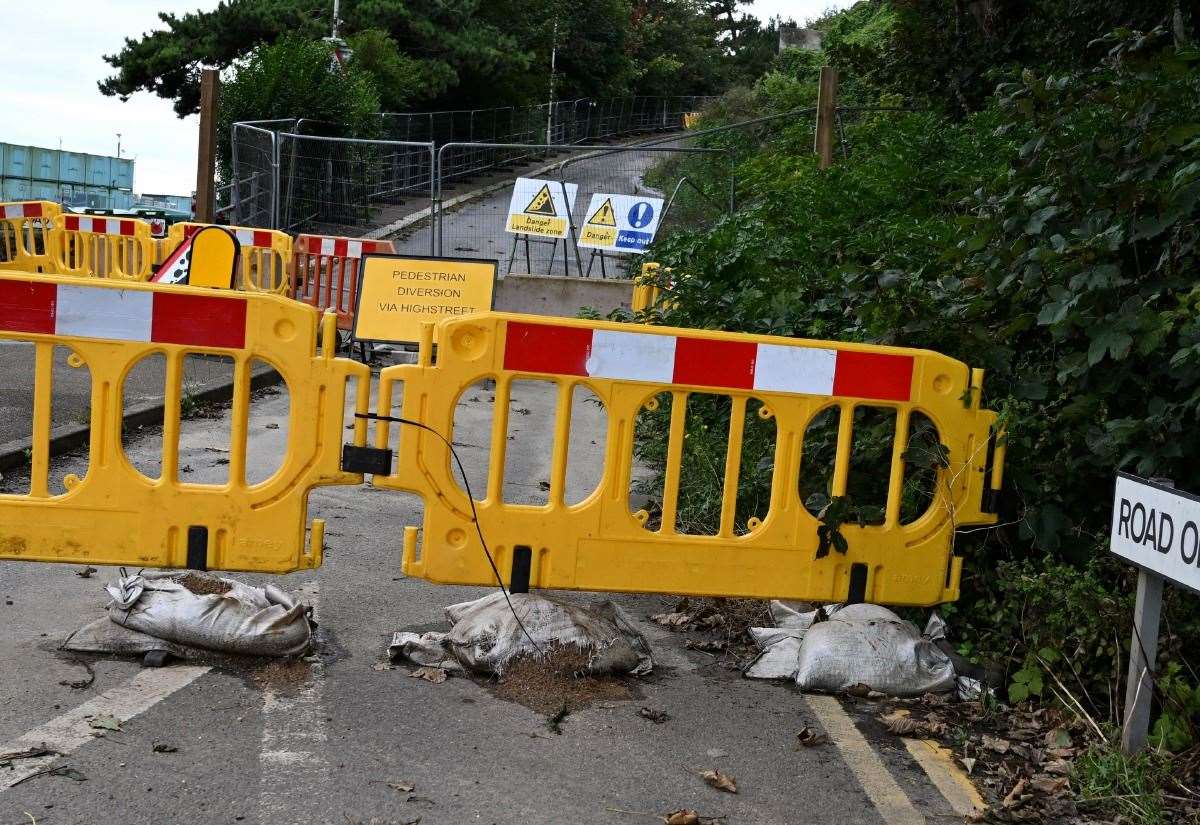 Road of Remembrance in Folkestone remains shut following a landslide, and will not reopen until next year. Picture: Barry Goodwin