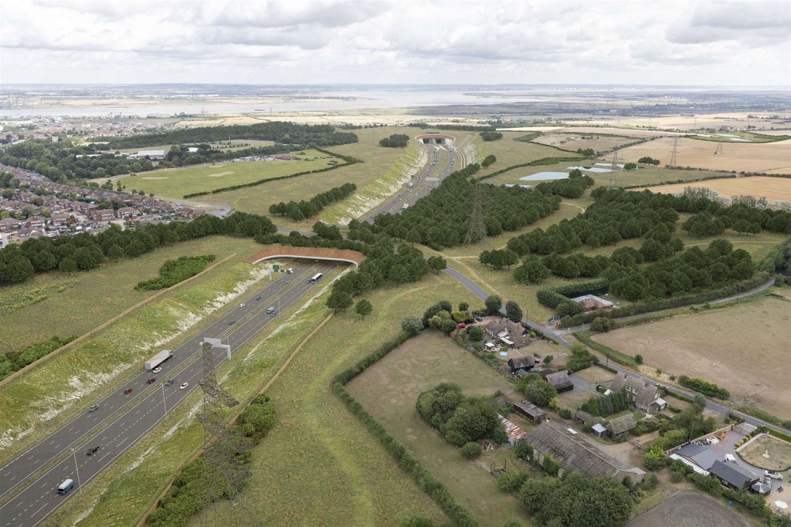 The green bridge proposed at Thong Lane. Image from Highways England
