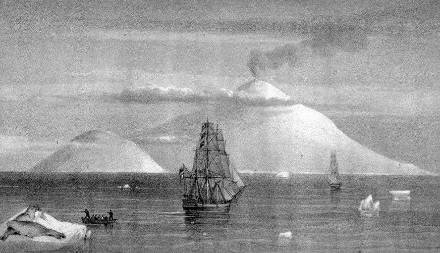 Robustly fitted out at Chatham, HMS Erebus exploring the Antarctic. In the distance is HMS Terror