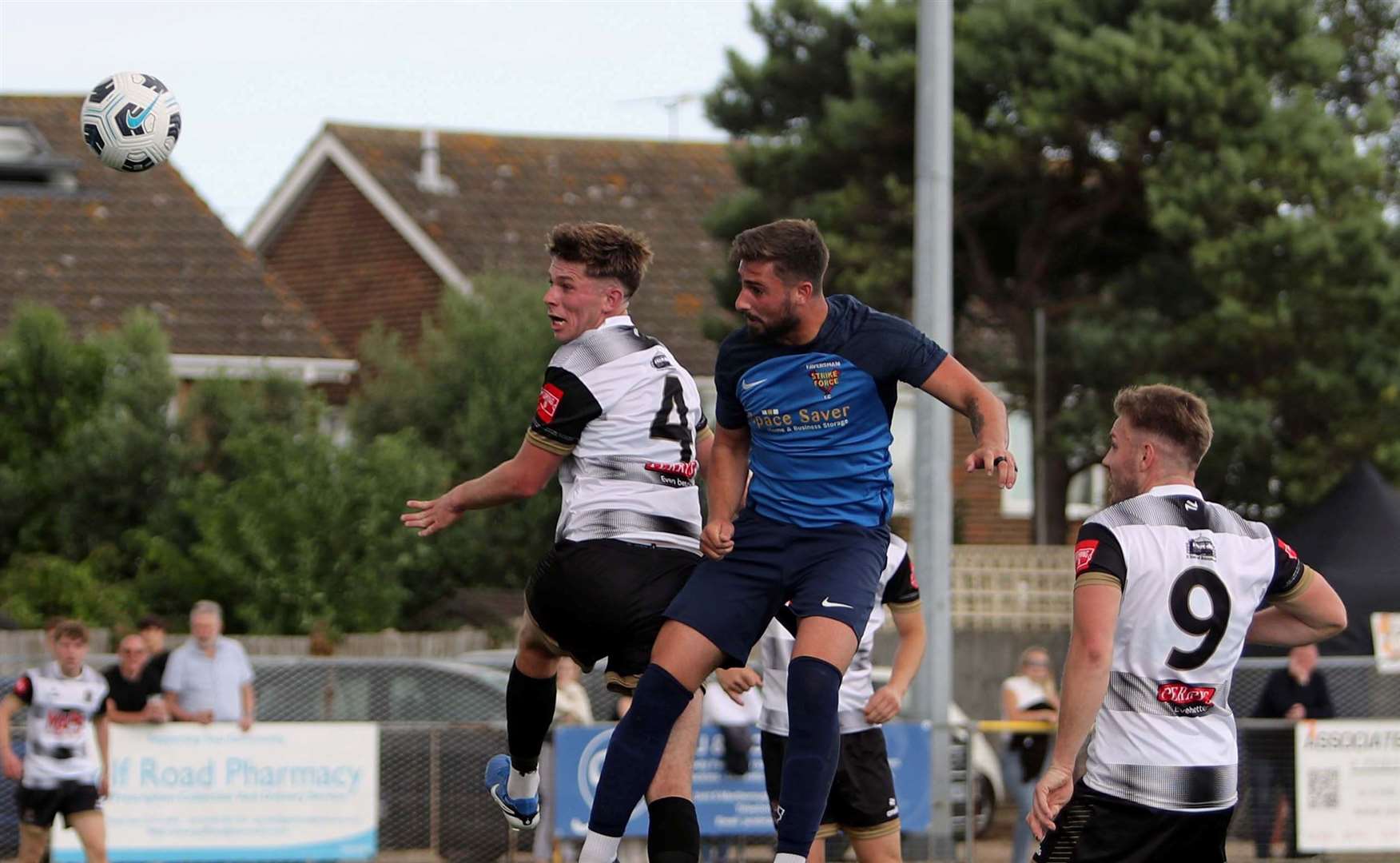 Deal defender Alfie Foster heads home the Hoops' opening goal in their 3-0 weekend friendly win over Faversham Strike Force. Picture: Paul Willmott