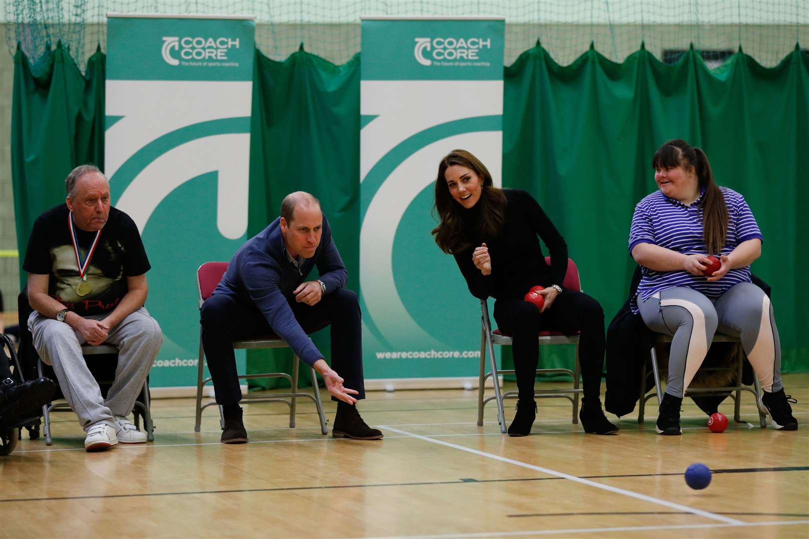 The Duke and Duchess of Cambridge playing boccia when they visited Coach Core Essex in Basildon in 2018 (Adrian Dennis/PA)